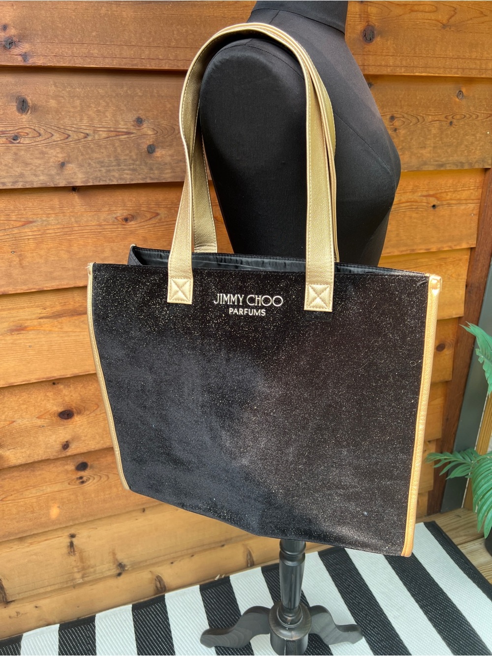 Jimmy Choo Black and Gold Velvet Tote